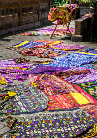 Colorful textiles, tourist souvenirs sold in Bali, Indonesia