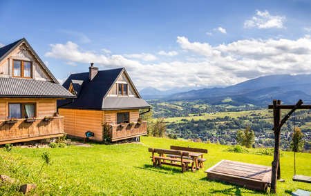 ZAKOPANE, POLAND - SEPTEMBER 16, 2018: Summer panorama of Tatry Mountains, surroundings of Zakopane city, Southern Polandのeditorial素材