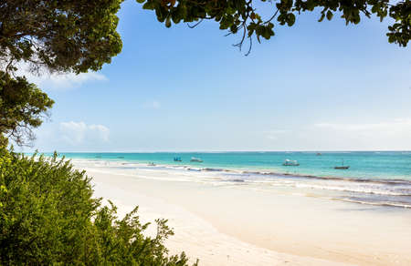 Amazing Diani beach seascape with white sand and turquoise Indian Ocean, Kenyaの写真素材