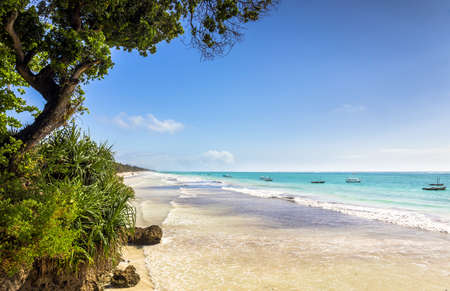 Amazing Diani beach seascape with white sand and turquoise Indian Ocean, Kenyaの写真素材