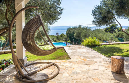Luxury private terrace with view on Mediterranean seaの写真素材