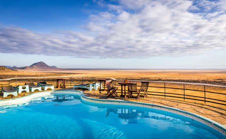 Aerial view on savannah plains in Tsavo park, Kenyaの写真素材