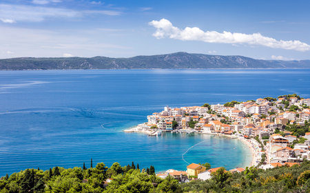 Aerial view of Igrane village, beautiful croatian coast seascapeの写真素材