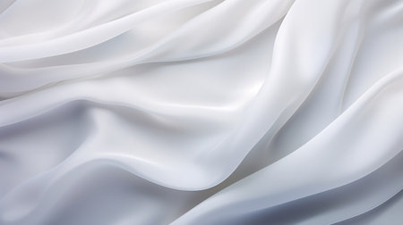 On the empty white wall, cascading translucent waves form a complex rippling texture that creates subtle movement and visual rhythm. Their liquid lines bring life to the plain backdrop. This white waves background was generated by AI.の素材