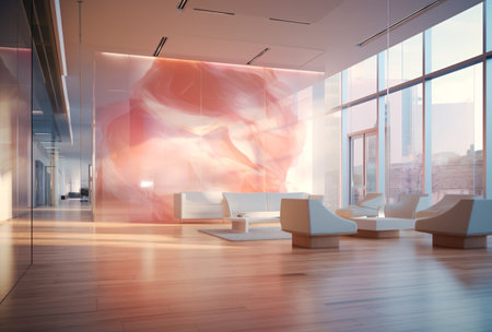 With an airy, uncluttered layout and abundant natural light, this contemporary office space provides an ideal minimalist environment for productivity and collaboration. The bright, sunny interior evokes a feeling of fresh beginnings.の素材
