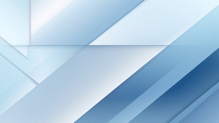 Crisp overlapping light blue shapes create luminous, angular geometric layers against a soft white background.の素材