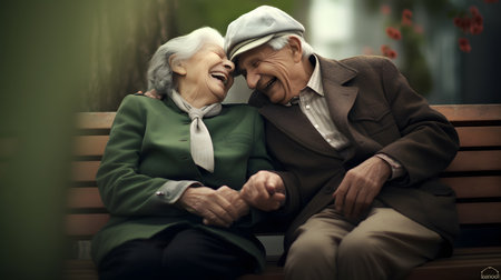 The joy of an elderly couple, their smiles a testament to a life well-lived.の素材