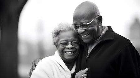 Heartfelt moments captured: an elderly couple's smiles illuminate their shared love.の素材