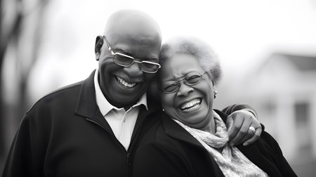 Serene setting complements an elderly couple's heartfelt connection and joy.の素材