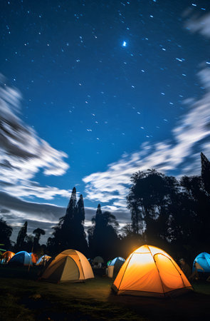 A Milky Way marvel: campsite magic by the mountain lake.の素材