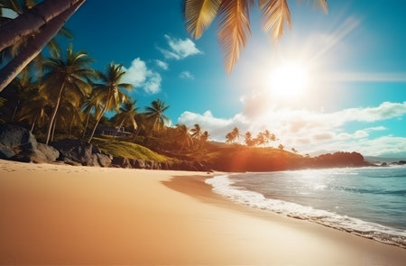 Escape to the tropical wonder of Brazil's palm-lined beach.の素材