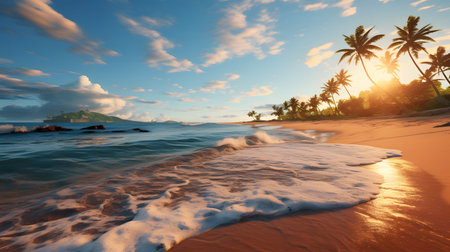 Indulge in the serenity of a tropical beach in beige and blue.の素材