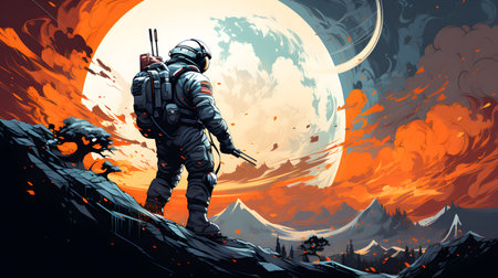 This striking stock photo showcases an astronaut against a white background, with a contrasting color palette, making it ideal for futuristic and technology-themed designs.の素材