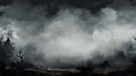 Atmospheric mist and brushwork create a haunting atmosphere, great for dramatic visuals.の素材