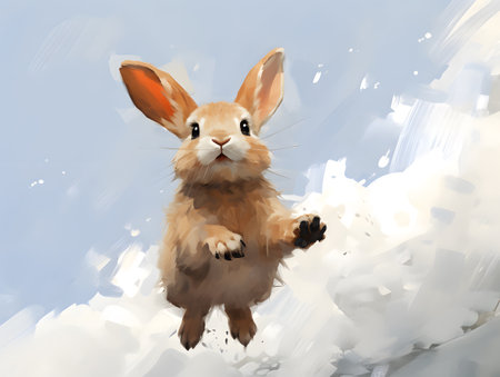 Minimalist nature scenes featuring contemplative rabbits.の素材