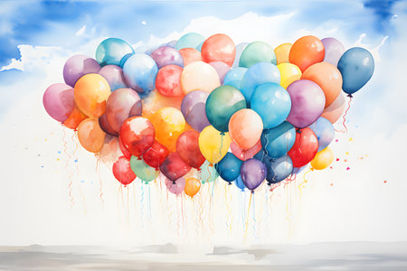 Inspiring image of balloons floating freely in the air.の素材