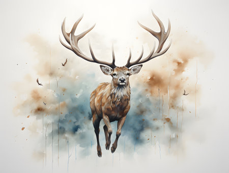 Artistic wildlife portraits with a touch of whimsy and serene atmosphere.の素材
