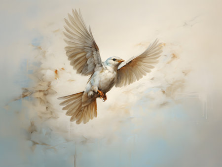 Captivating bird artwork with a watercolor touch, unique compositions and serene expressions.の素材