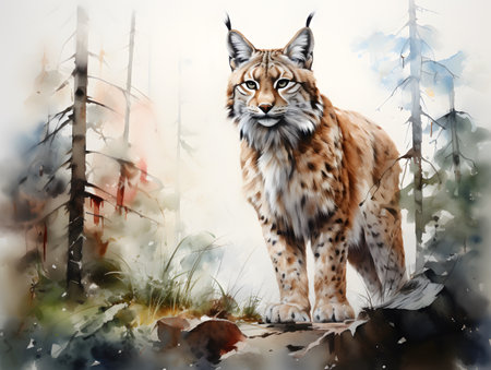 A graceful woodland creature, the lynx, showcased against a clean white background.の素材