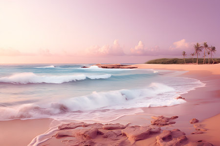 Immerse yourself in the serene ambiance of a pink and purple beach in Kauai. Y2K aesthetic meets dreamy villagecore vibes.の素材