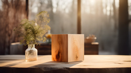 Softly lit, amber-toned wooden square adds a touch of nature to any setting.の素材