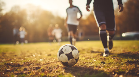 Athletes in soccer uniforms displaying calculated tactics and strategic thinking.の素材