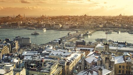 Snowy Istanbul Cityscape, Turkeyの写真素材