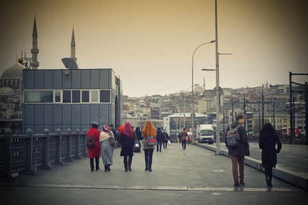 People Walking At Galata Bridge, Istanbul, Turkeyのeditorial素材