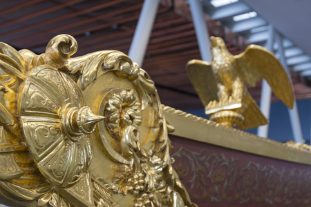 Closeup detail from Ottoman Imperial Caique (traditional boat) at the Naval Museum Istanbul, Turkeyのeditorial素材