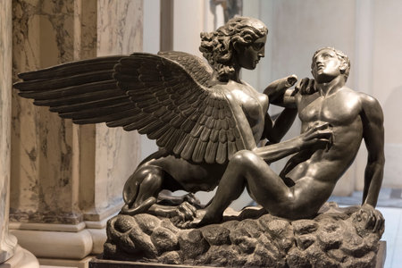 Statue of Sphinx with youth as victim from Ephesus Museum, Vienna, Austriaのeditorial素材