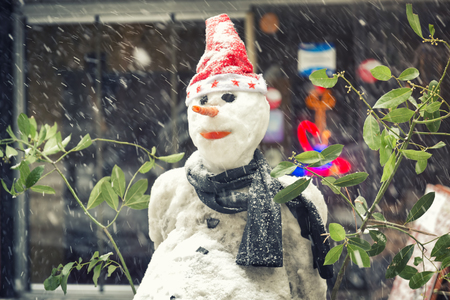 Snowman At The Streetの写真素材