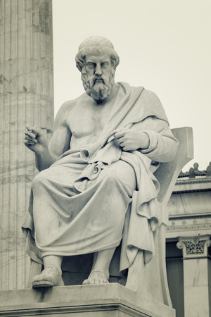 Statue of ancient Greek philosopher Plato at Academy Of Athens, Greeceのeditorial素材
