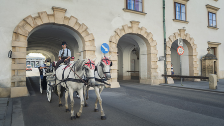 Vienna is famous for Fiacres (Fiaker),hackney coach, a horse-drawn four-wheeled carriage for hire. One of the most attractive tourist attractions in Vienna. Austriaのeditorial素材