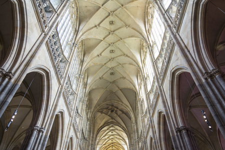 Interior ceiling detail from Saint Vitus Cathedral, a Roman Catholic metropolitan cathedral and the seat of the Archbishop of Prague inside Prague Castle Complex.のeditorial素材