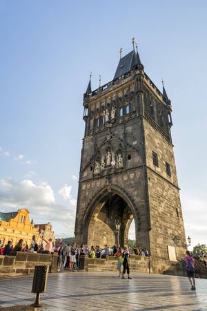Old Town Bridge Tower, a gothic monument located in Prague, Czech Republic. It was built in the late 14th century, during the rule of the Emperor Charles IV. Prague, Czech Republicのeditorial素材