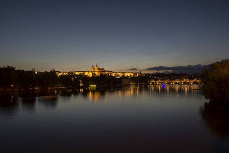 Night View Of Prague Castle And Charles Bridge, Czech Republicのeditorial素材