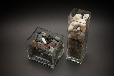 Glass Boxes Filled With Sea Shells And Stonesの写真素材