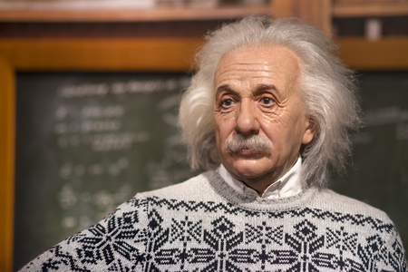 Wax sculpture of Albert Einstein at Madame Tussauds Istanbul. Einstein was a German-born theoretical physicist who developed the theory of relativity.