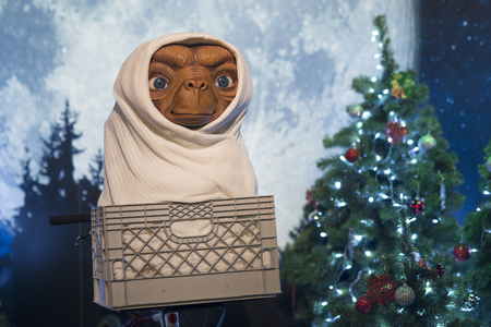 Wax sculpture of the alien being from E.T. the Extra-Terrestrial movie directed by Steven Spielberg at Madame Tussauds Wax Museum Istanbul.のeditorial素材