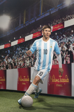 Wax sculpture of Lionel Messi at Madame Tussauds Istanbul. Messi is an Argentine professional footballer who plays as a forward for Spanish club Barcelona.のeditorial素材