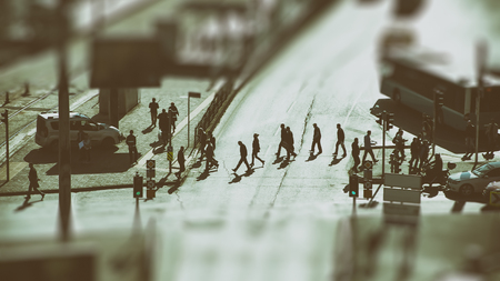 Tilt Shift Photo Of People Crossing Streetのeditorial素材