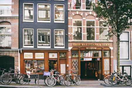 Exterior shot of Hash, Marihuana And Hemp Museum located in De Wallen , Amsterdam, Netherlands, dedicated to cannabis and its many uses.のeditorial素材
