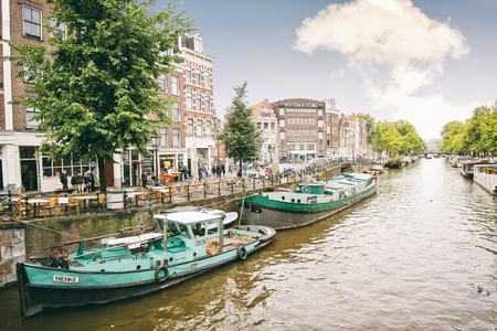 Amsterdam, capital of the Netherlands, has more than one hundred kilometres of canals, about 90 islands and 1,500 bridges. Amsterdam, Netherlandsのeditorial素材