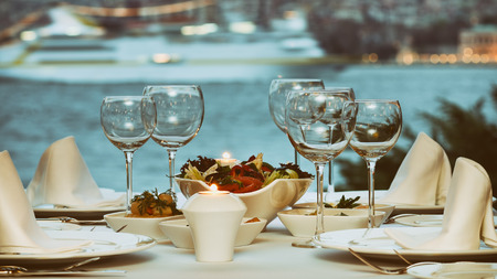 Dinner At The Bosphorus, Istanbul - Turkey (Night Shot)の写真素材