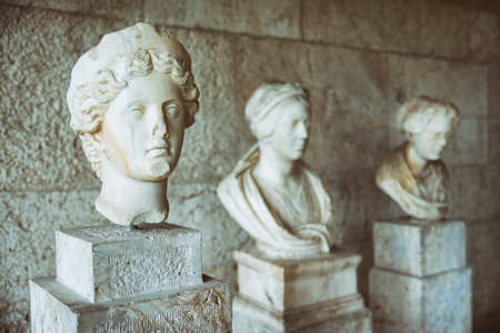Statue heads from Museum of the Ancient Agora inside Stoa of Attalos, Athens, Greece.