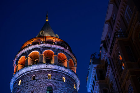 Galata Tower at Night, Beyoglu, Istanbul, Turkey