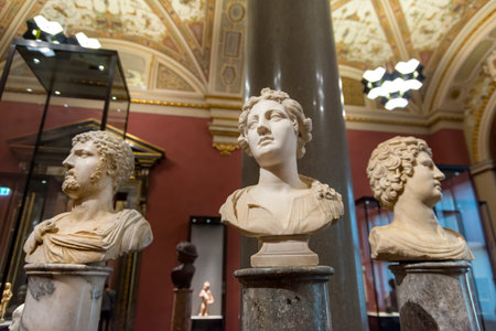 Three romanesque busts from Kunsthistorisches Museum (Museum of Art History) an art museum in...