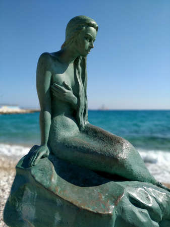 Mersin, Turkey, JUNE 22, 2021: Mermaid statue at Tasucu seaside, It is a neighborhood of Mersin's Silifke district.のeditorial素材