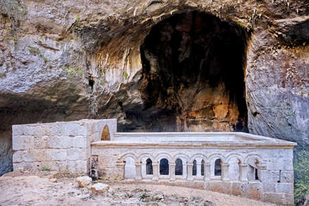 Exterior Detail Of Monastery of Virgin Mary near Heaven Sinkhole, Mersin, Turkeyの写真素材