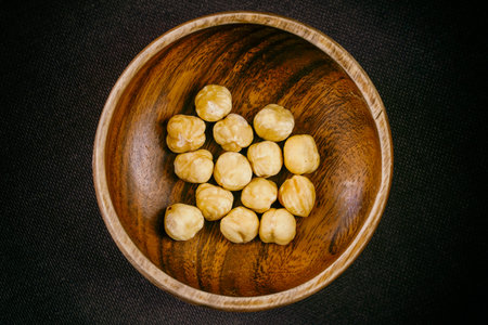 Hazelnuts in Small Wooden Bowl